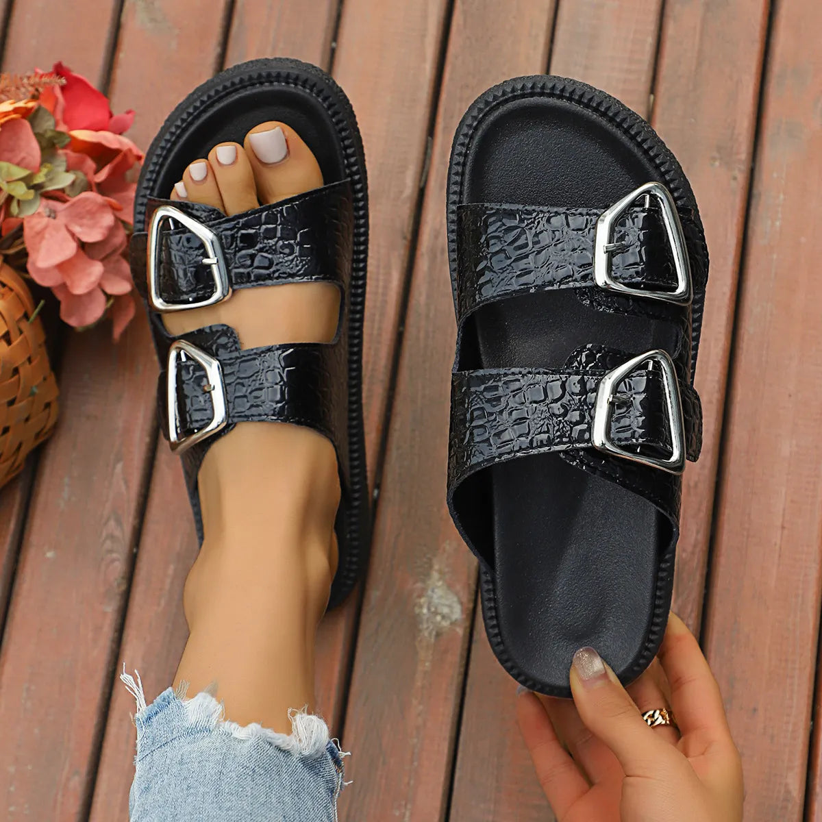 Double Buckle Platform Sandals