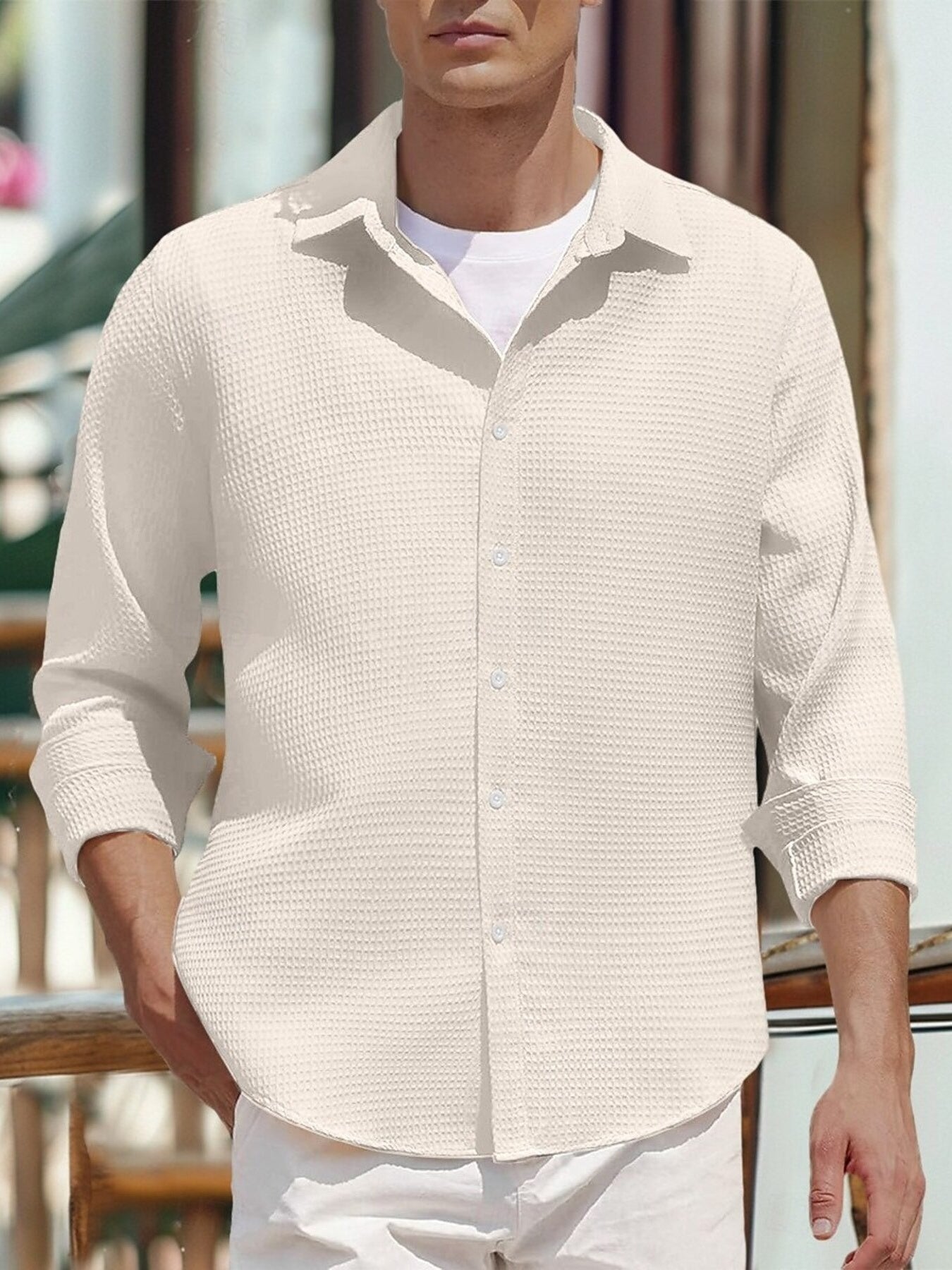Men's Full Size Waffle Knit Button Up Shirt Plus Size