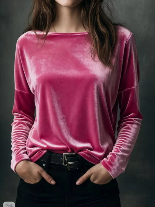 Full Size Velvet Long Sleeve T-Shirt Plus Size