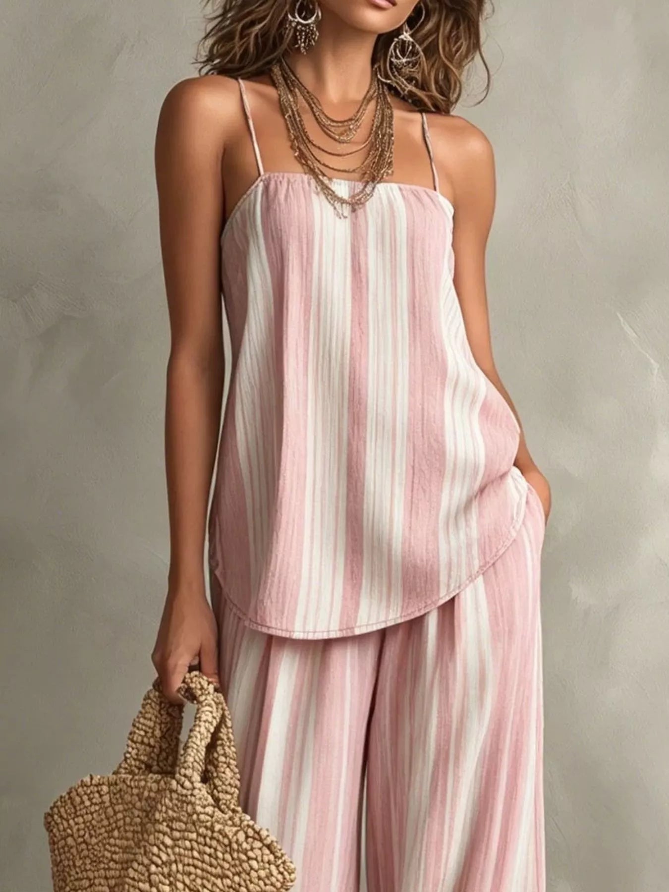 Striped Cami and Wide Leg Pants Set