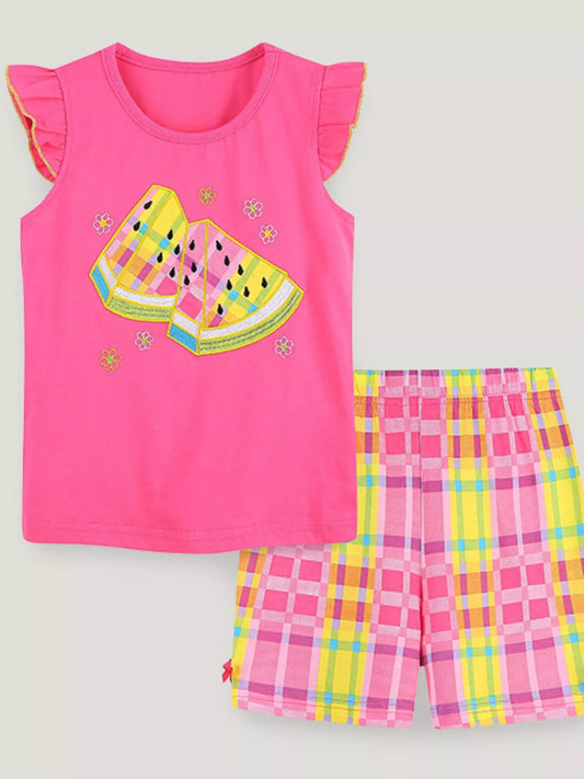 Children's Watermelon Embroidered Tee and Shorts Pajama Set