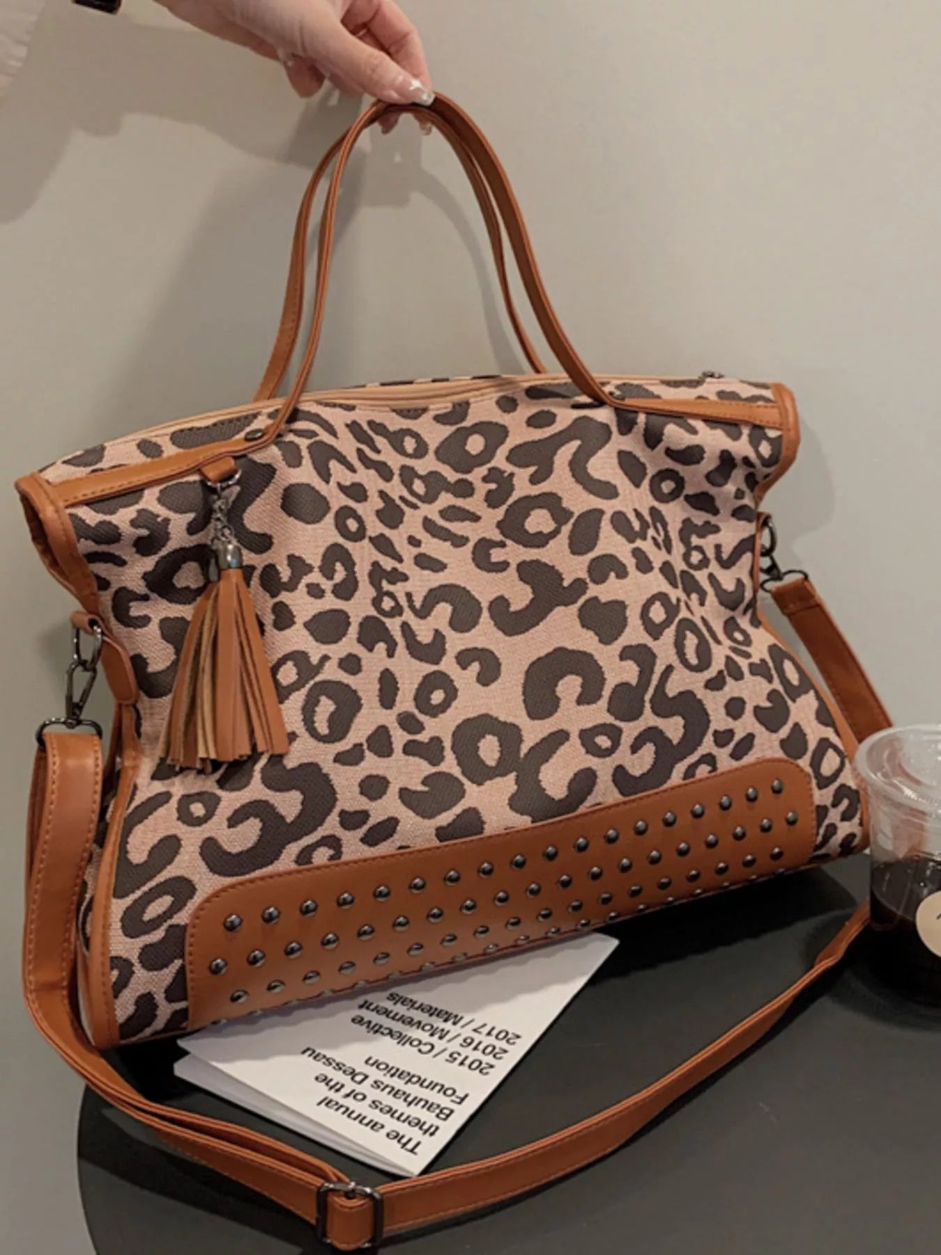 Leopard Studded Tote Bag