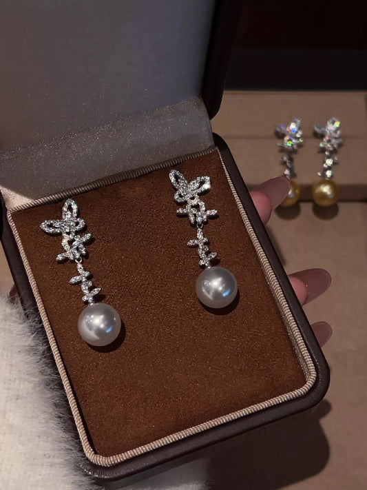 Butterfly Pearl Drop Earrings