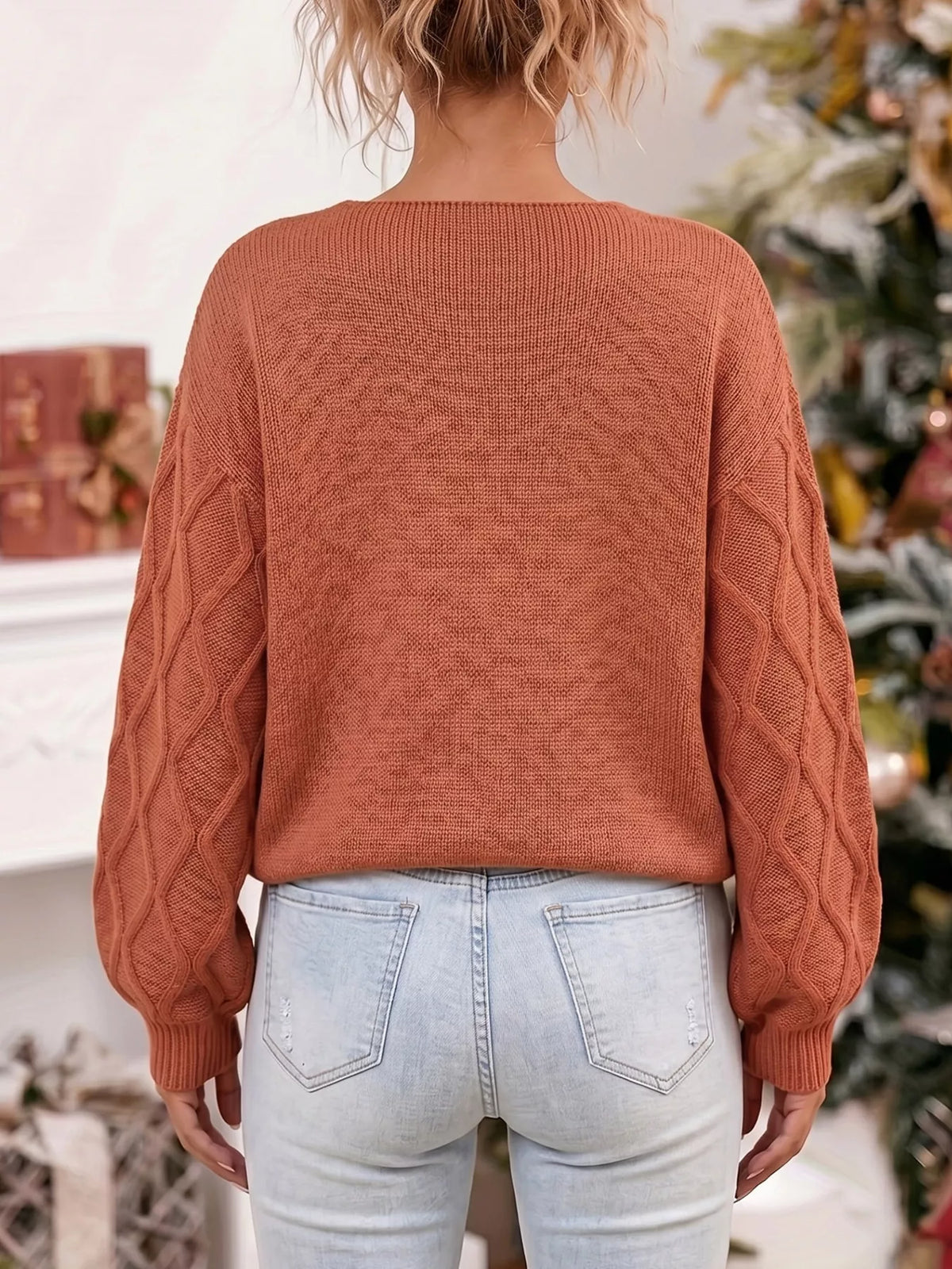 Snowflake Textured V-Neck Sweater