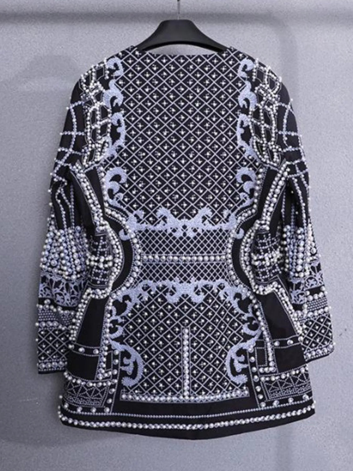 Full Size Embellished Pearl One-Button Blazer Plus Size