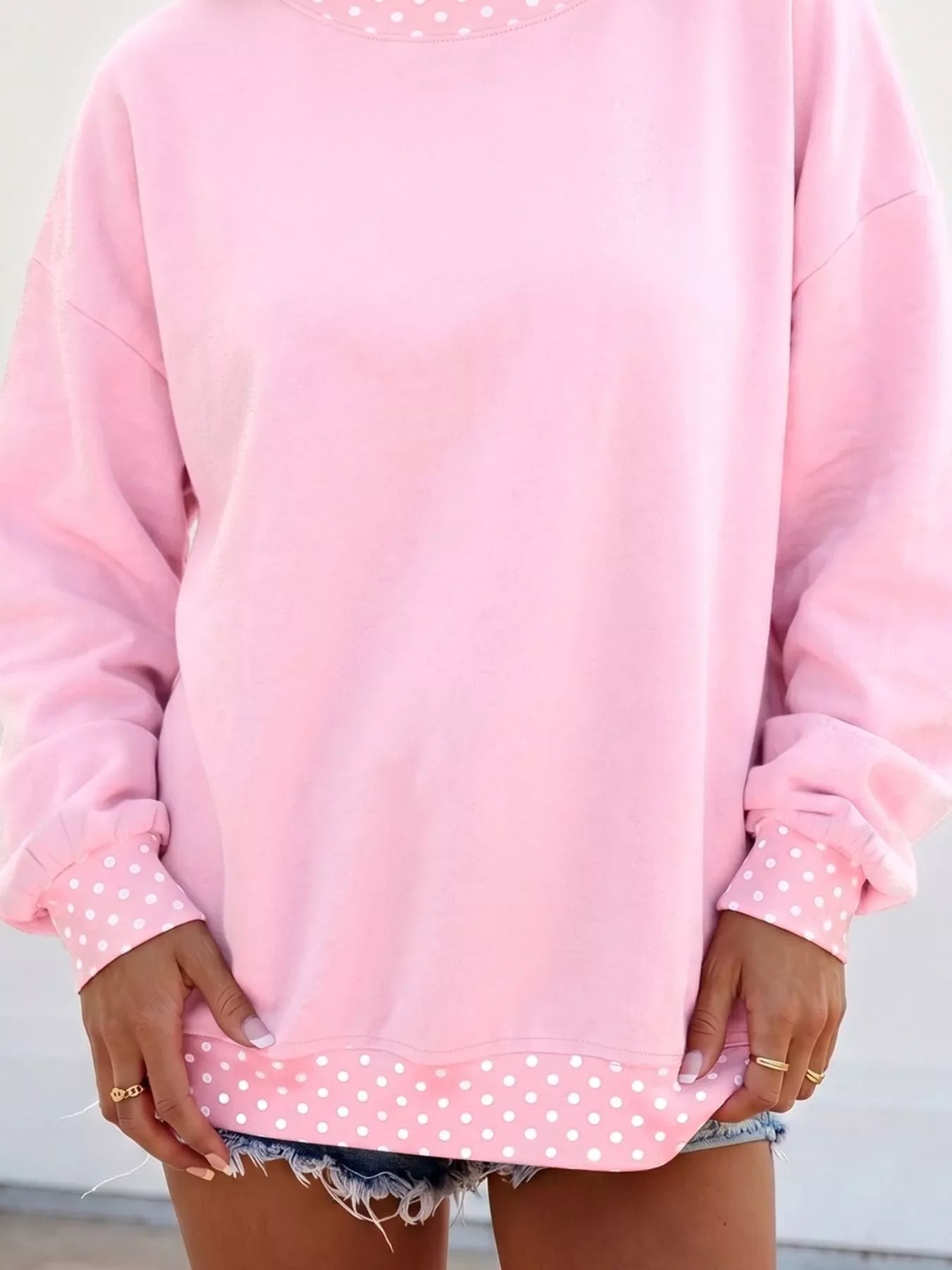 Polka Dot Trim Casual Sweatshirt