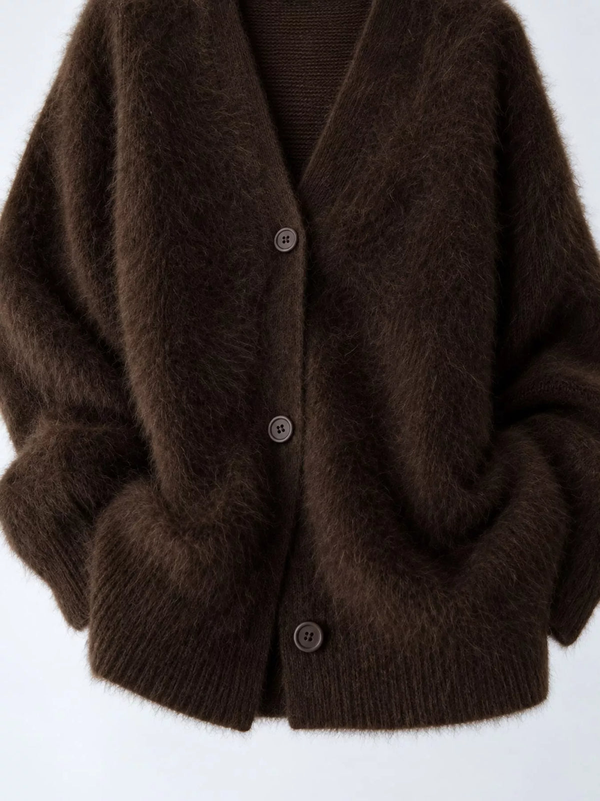 Fuzzy V-Neck Button-Down Cardigan
