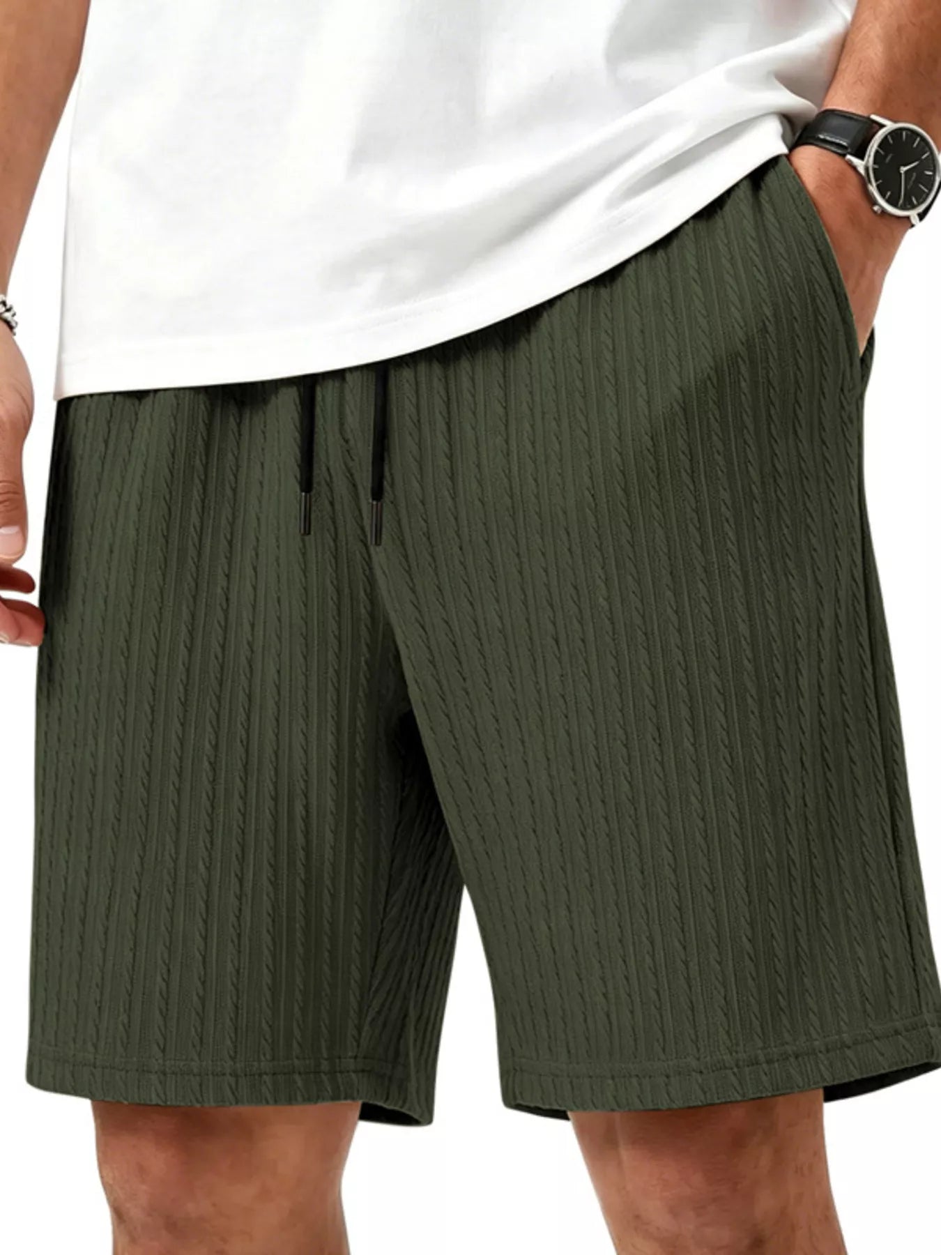 Men's Full Size Casual Texture Drawstring Shorts Plus Size