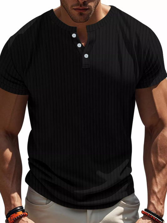 Men's Full Size Ribbed Button-Down Casual T-Shirt Plus Size