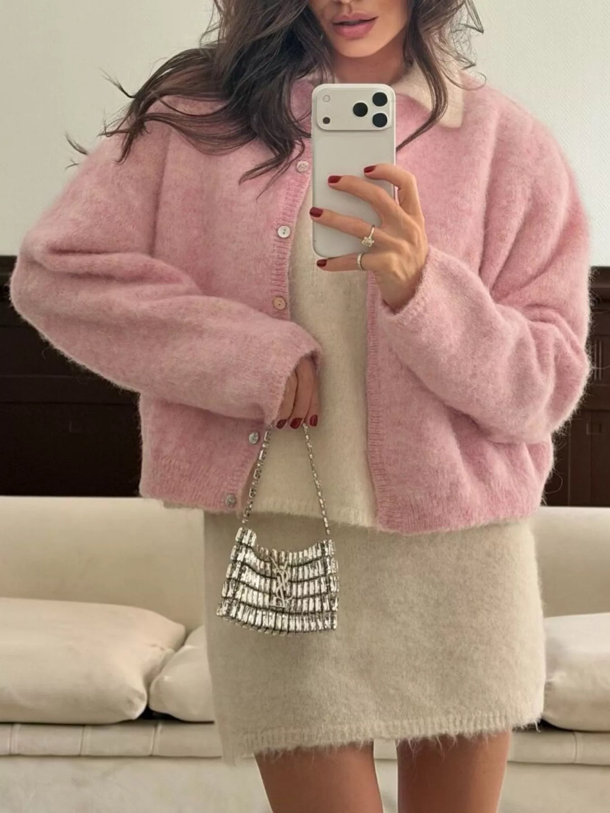 Fuzzy Knit Button-Down Cardigan