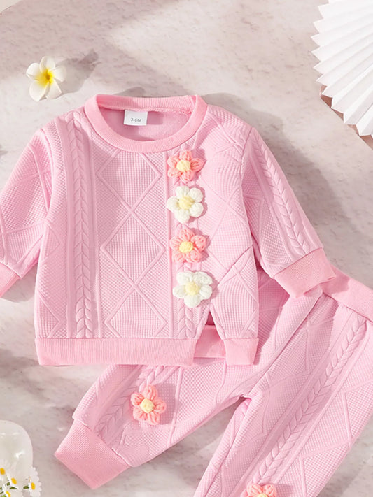 Children's Flower Textured Top and Pants Set