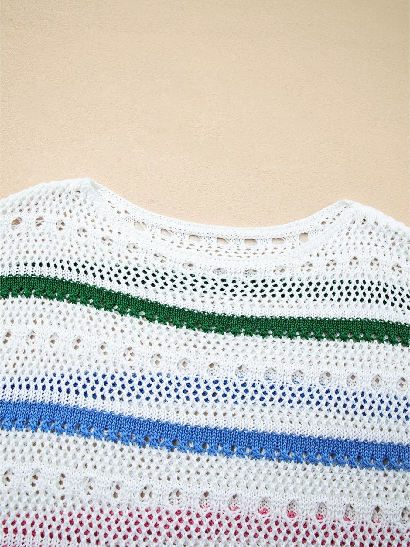 Color Block Striped Pointelle Knit Sweater