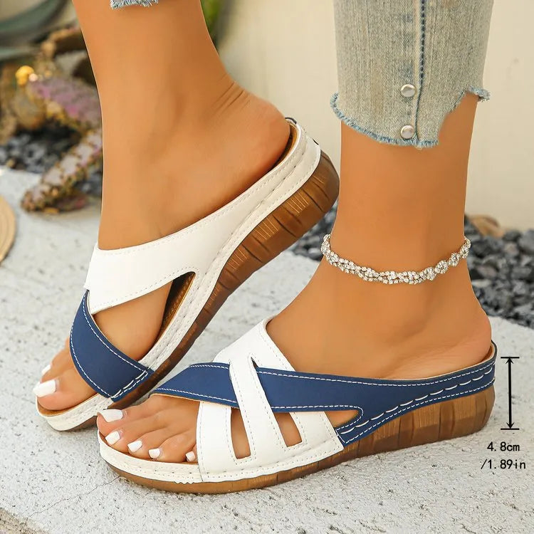 Contrast Cross Strap Wedge Sandals