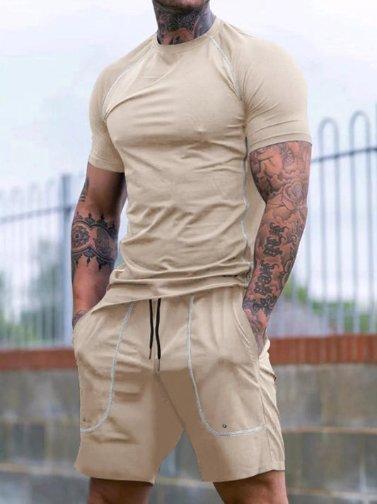 Men's Full Size Casual Short Sleeve T-Shirt and Shorts Set Plus Size