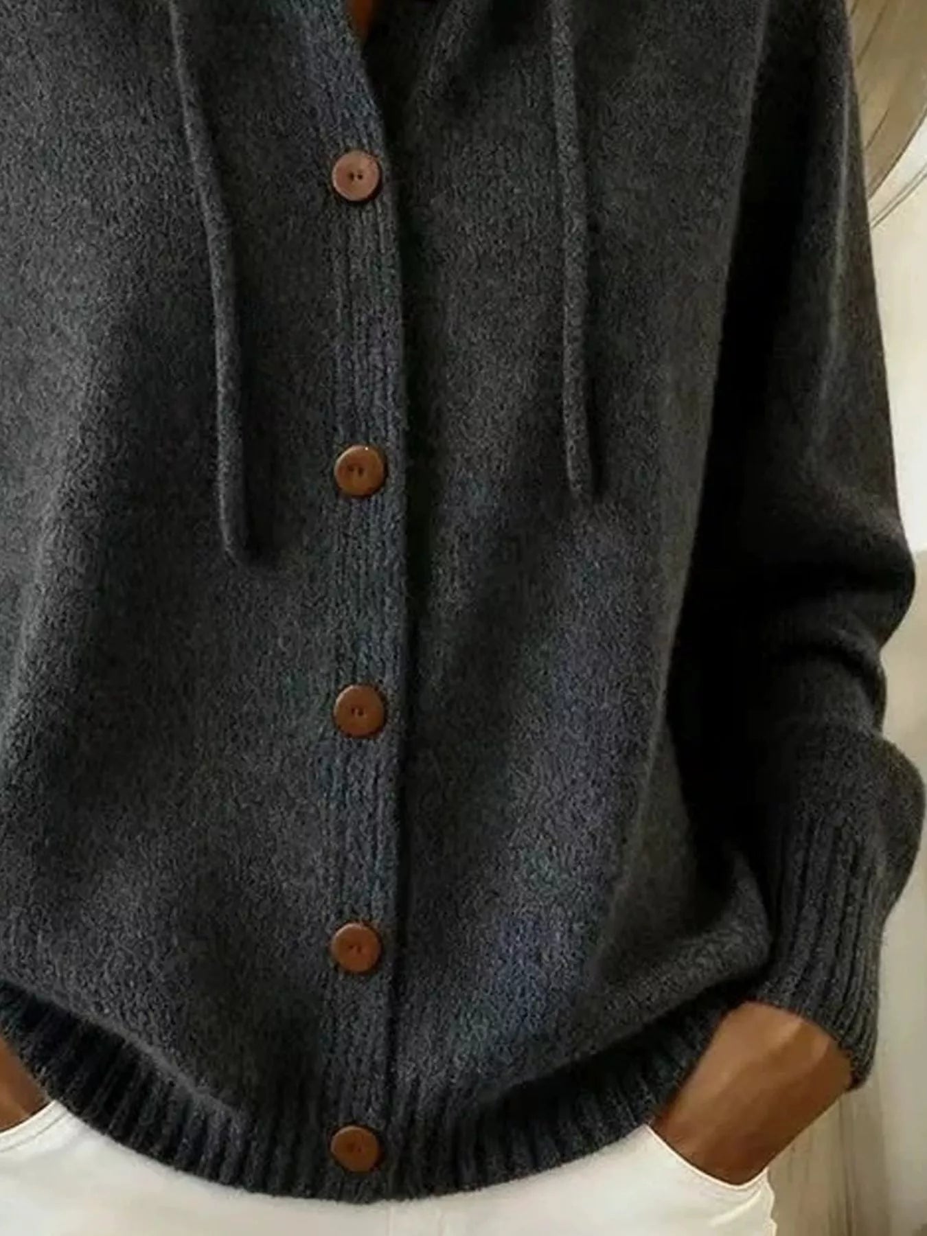 Hooded Button-Up Cardigan