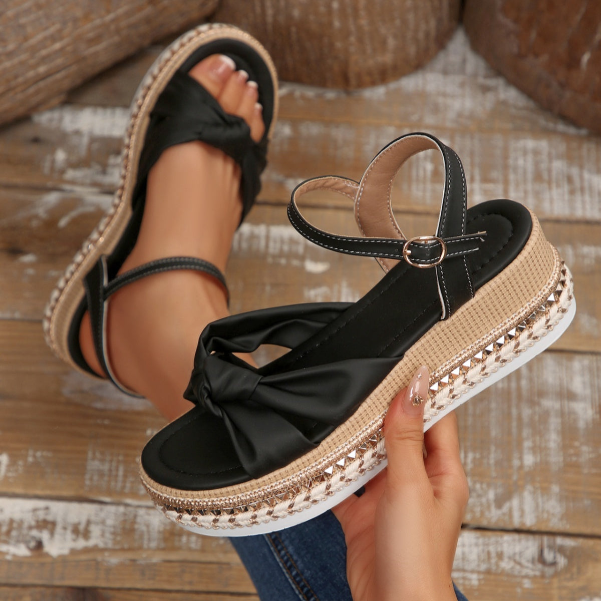 Bow Knot Platform Wedge Sandals