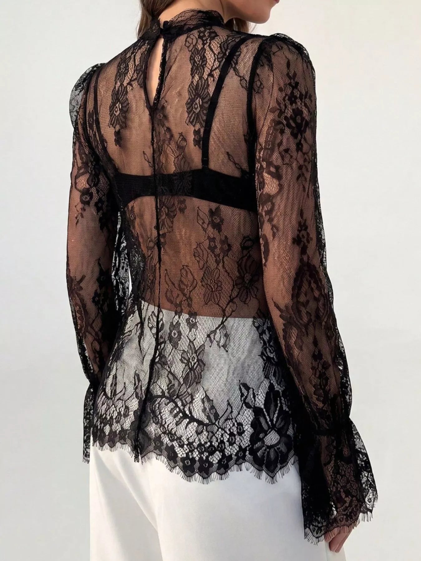Lace Flounce Sleeve Top