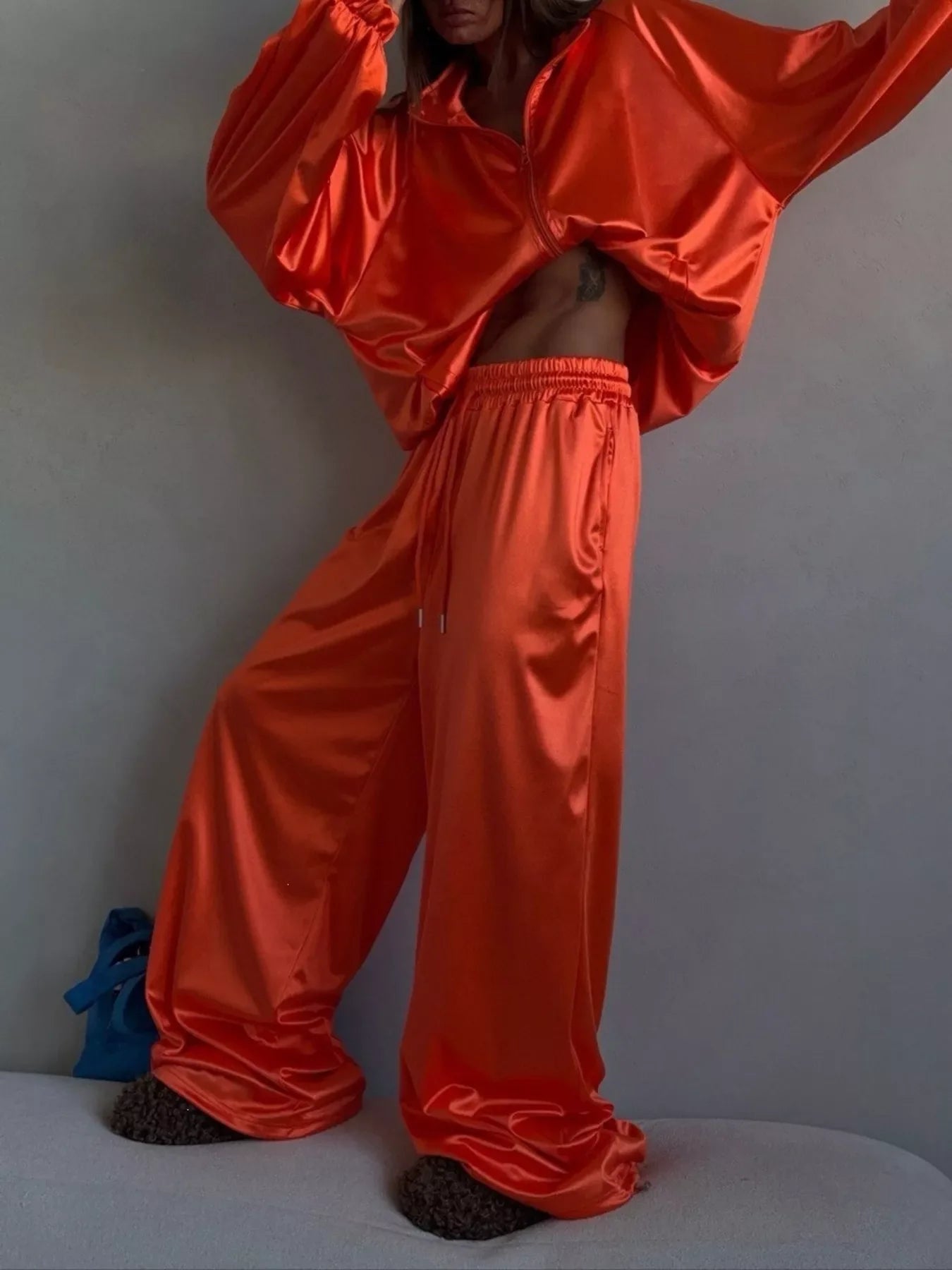 Zip Up Raglan Sleeve Jacket and Pants Set