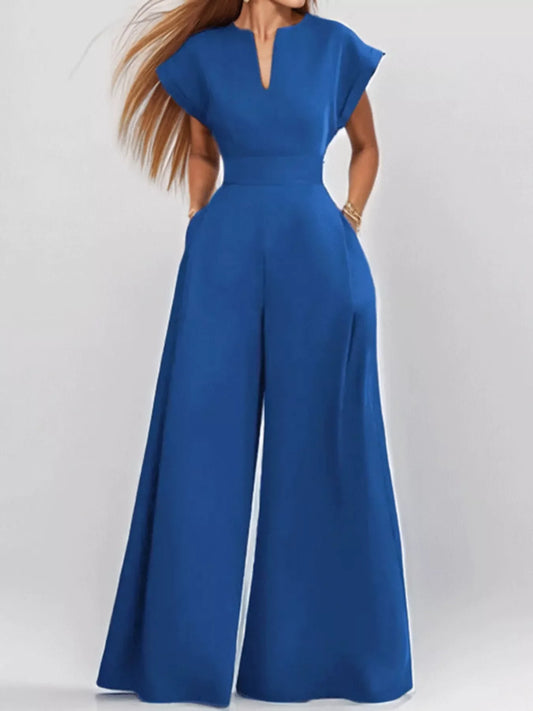 Full Size Notched Wide Leg Jumpsuit Plus Size