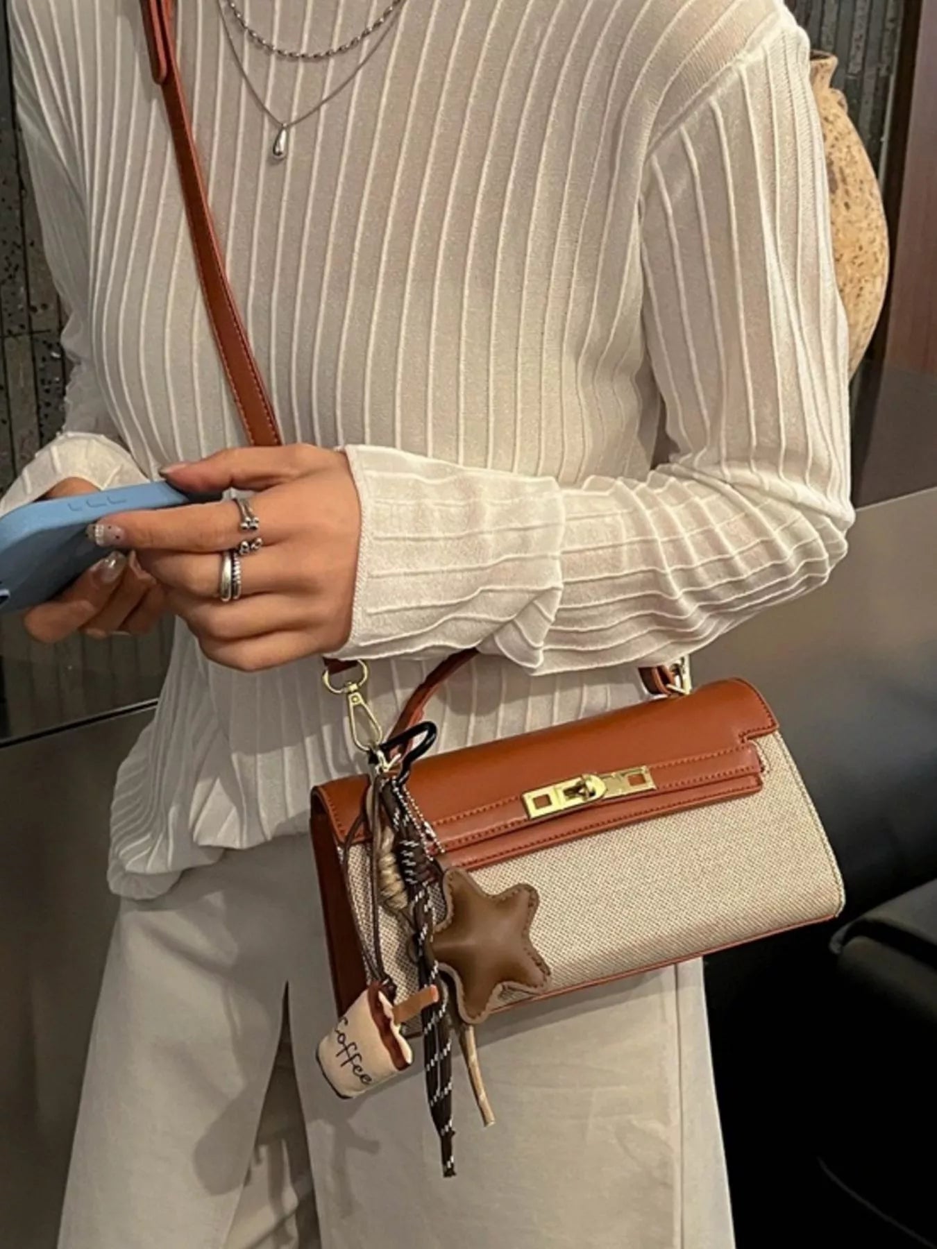 Two-Tone Flap Crossbody Bag