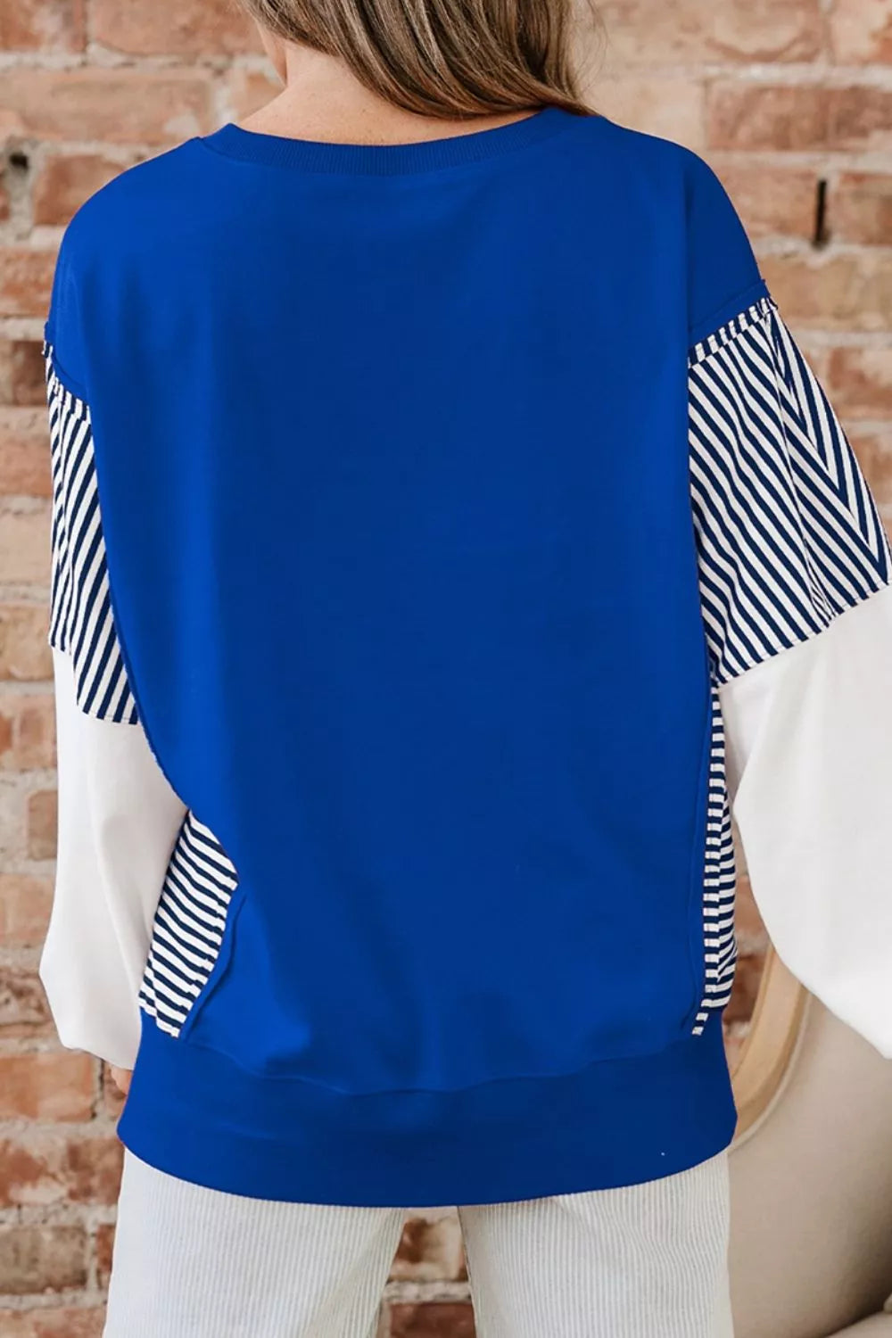 Leopard and Striped Patchwork Sleeves Sweatshirt