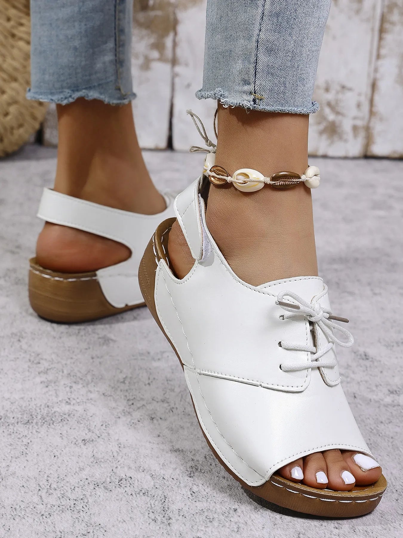 Casual Peep Toe Lace-up Comfort Sandals