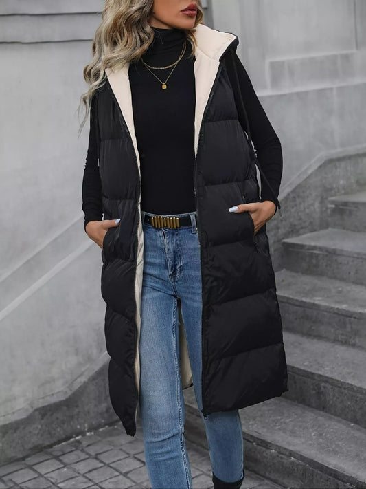 Longline Padded Hooded Vest Coat