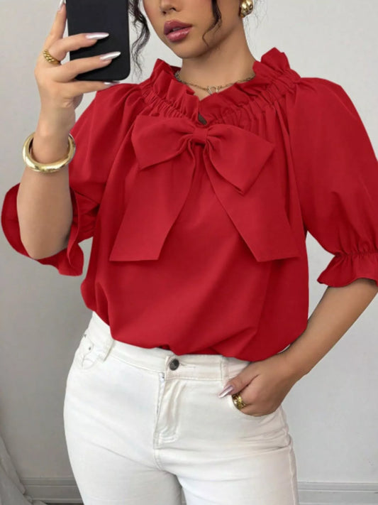 Bow Flounce Sleeve Blouse