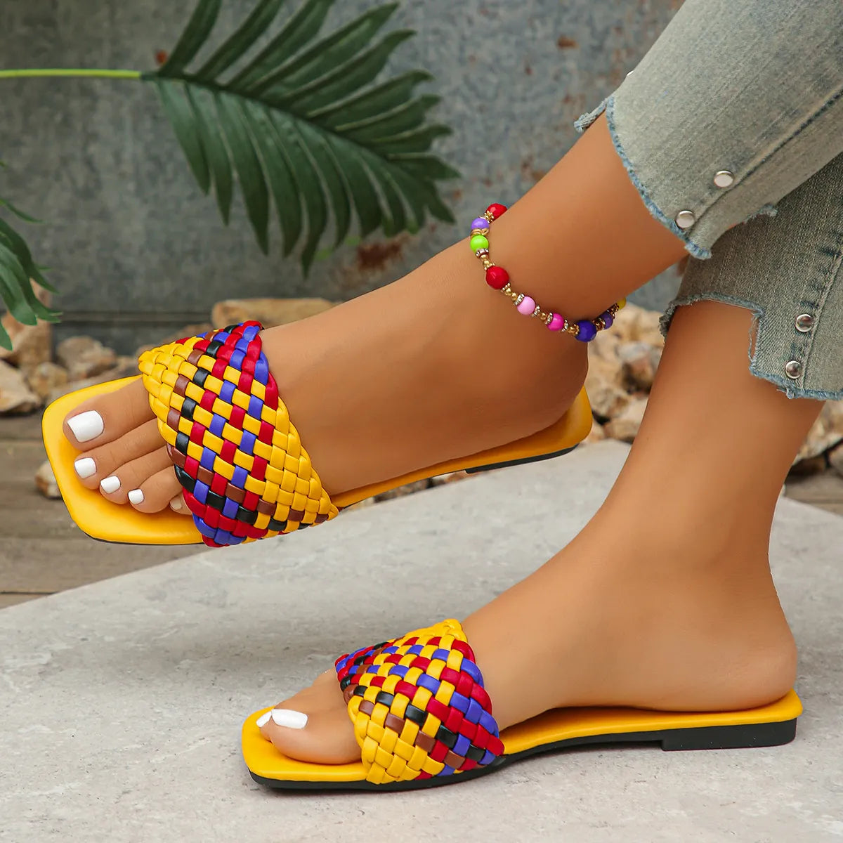 Colorful Open Toe Flats Sandals