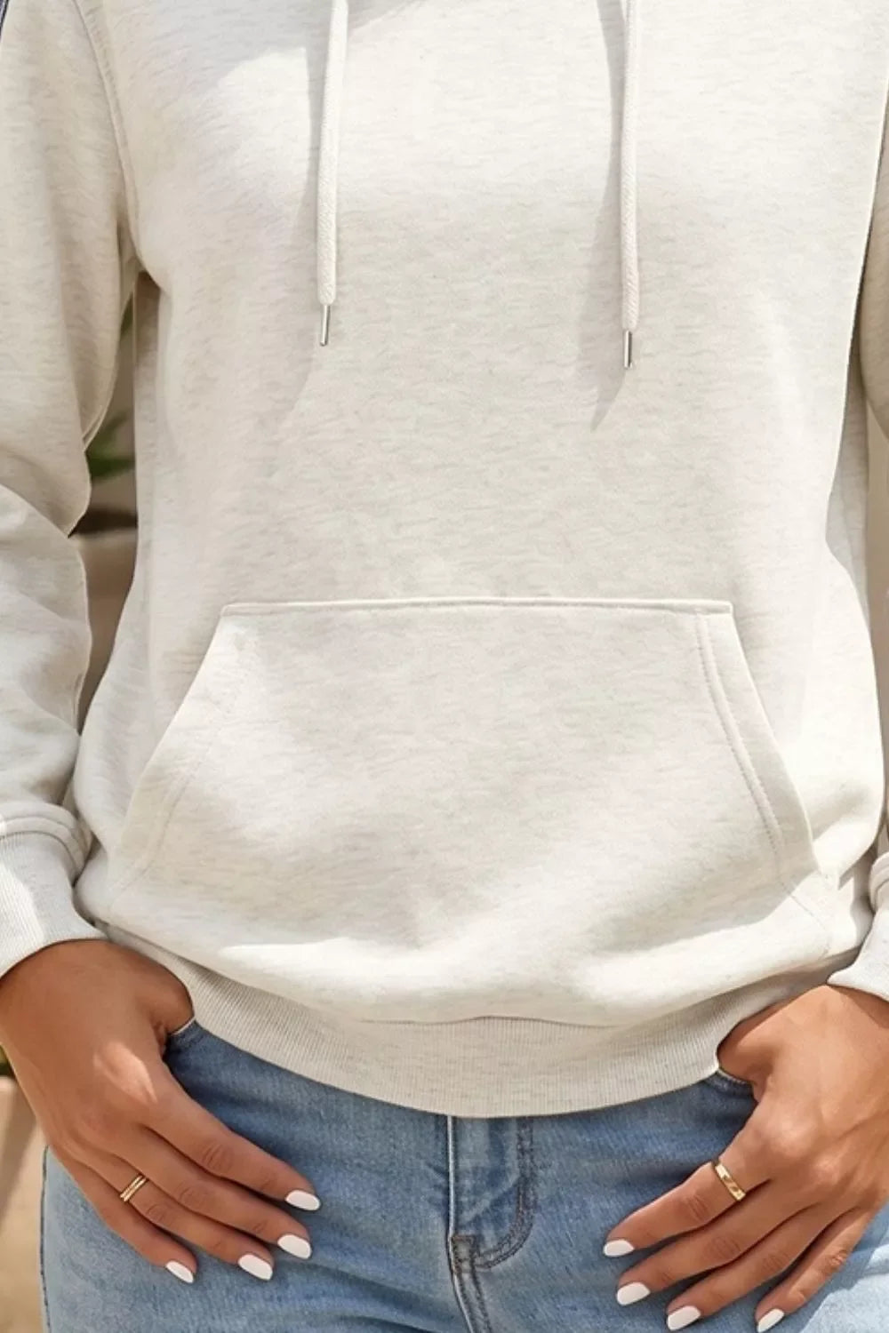 Colorblock Denim Sleeve Tunic Pullover Hoodie