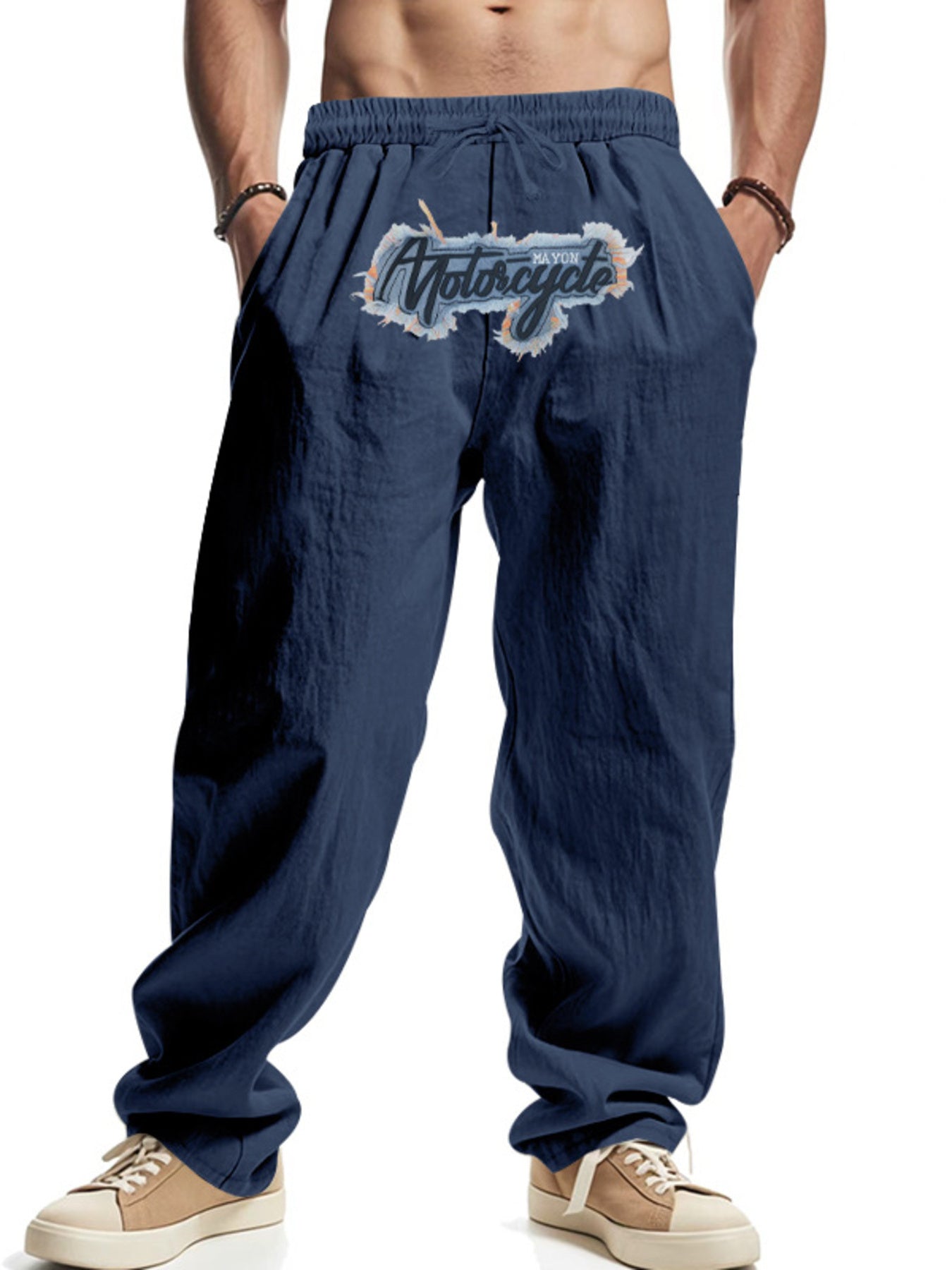 Men's Full Size Drawstring Letter Casual Pants Plus Size