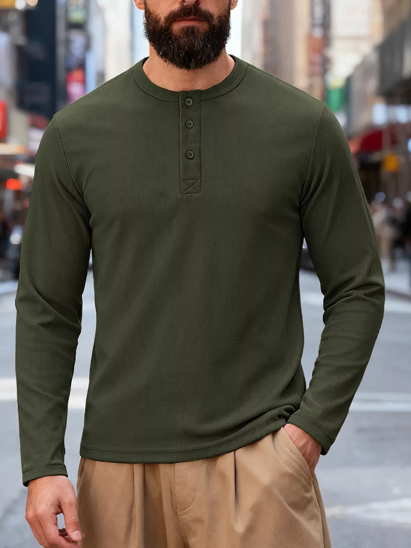 Men's Full Size Casual Long Sleeve Henley T-Shirt Plus Size