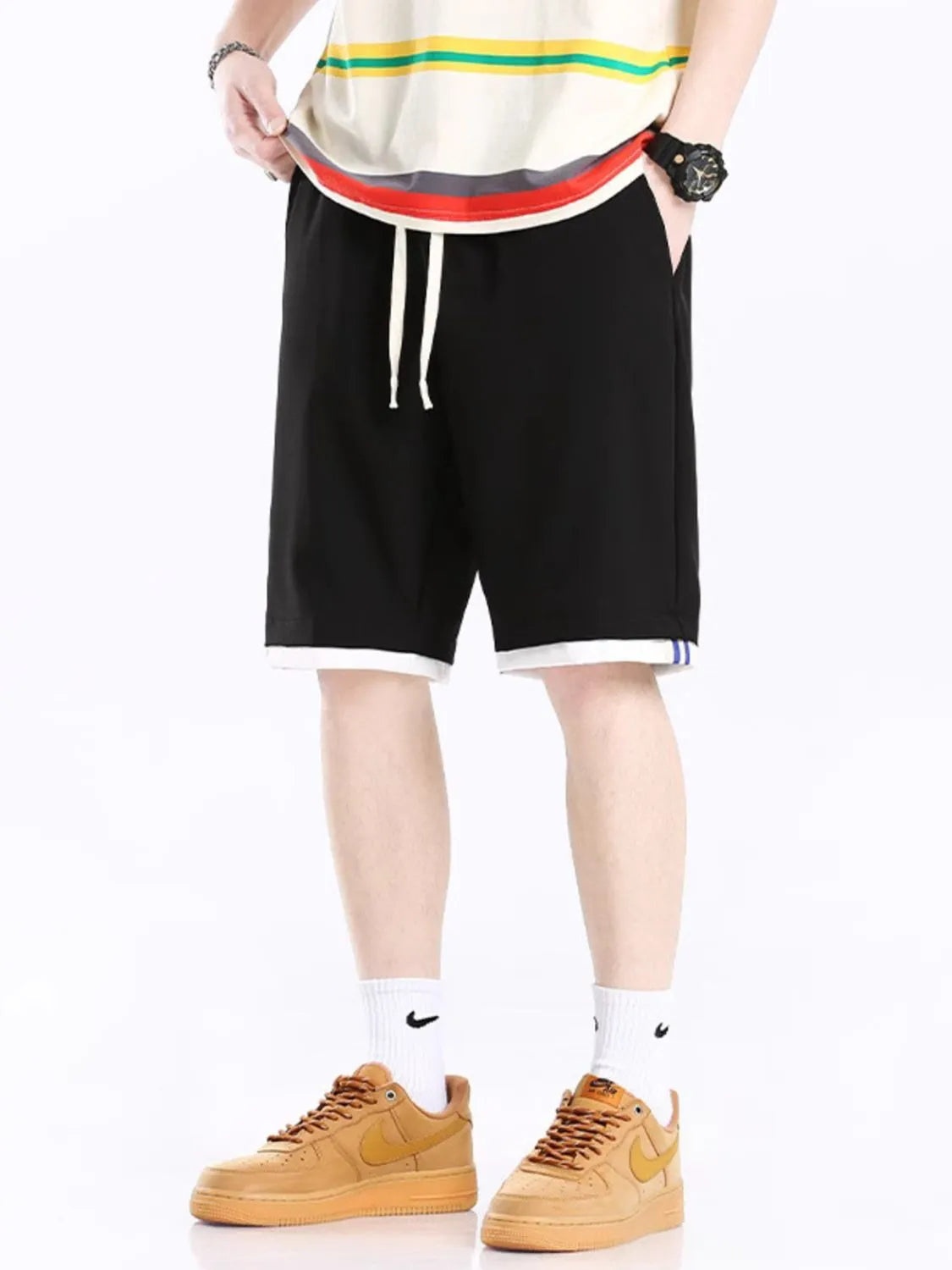 Men's Plus Size Drawstring Shorts with Pockets