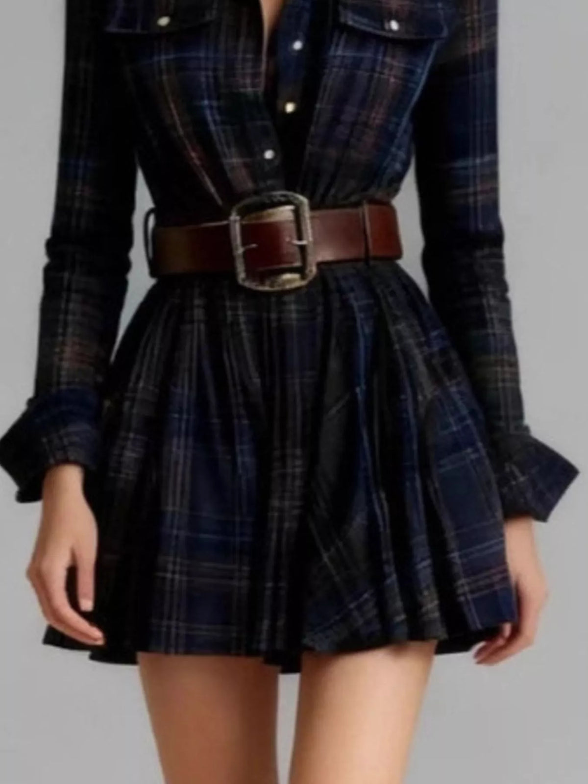Plaid Long Sleeve Shirt Dress