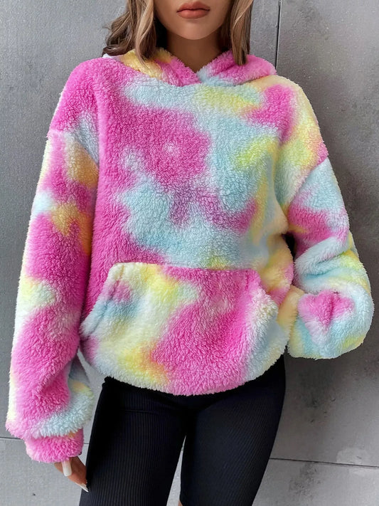 Full Size Tie-Dye Plush Drop Shoulder Hoodie Plus Size