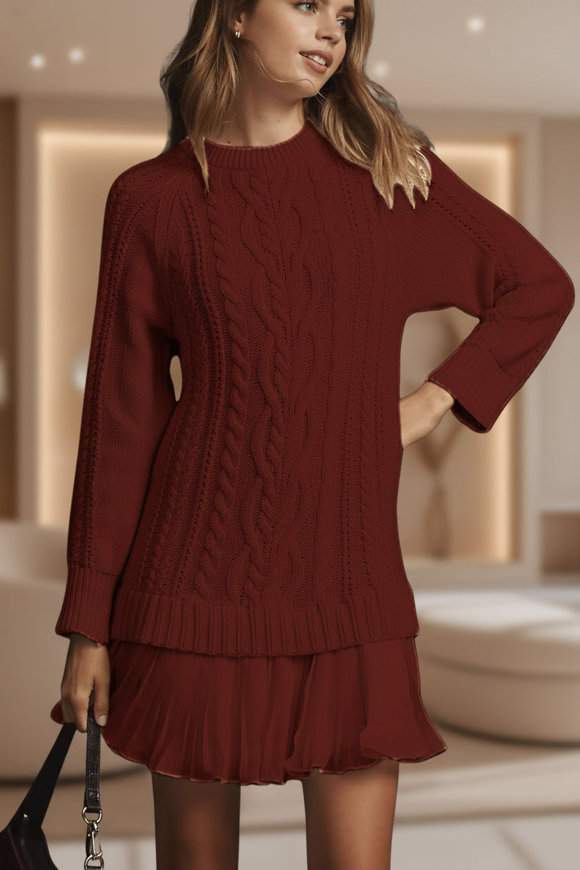 Cable Knit Sweater | Oversized Round Neck Pullover