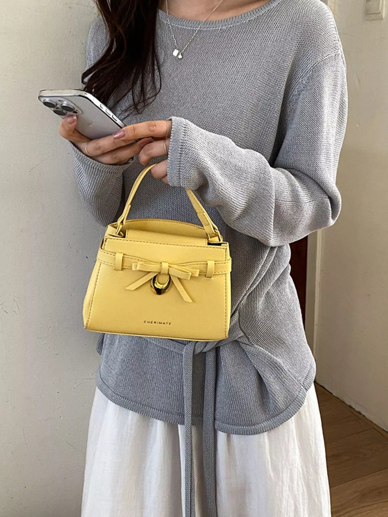 Bow PU Leather Crossbody Bag