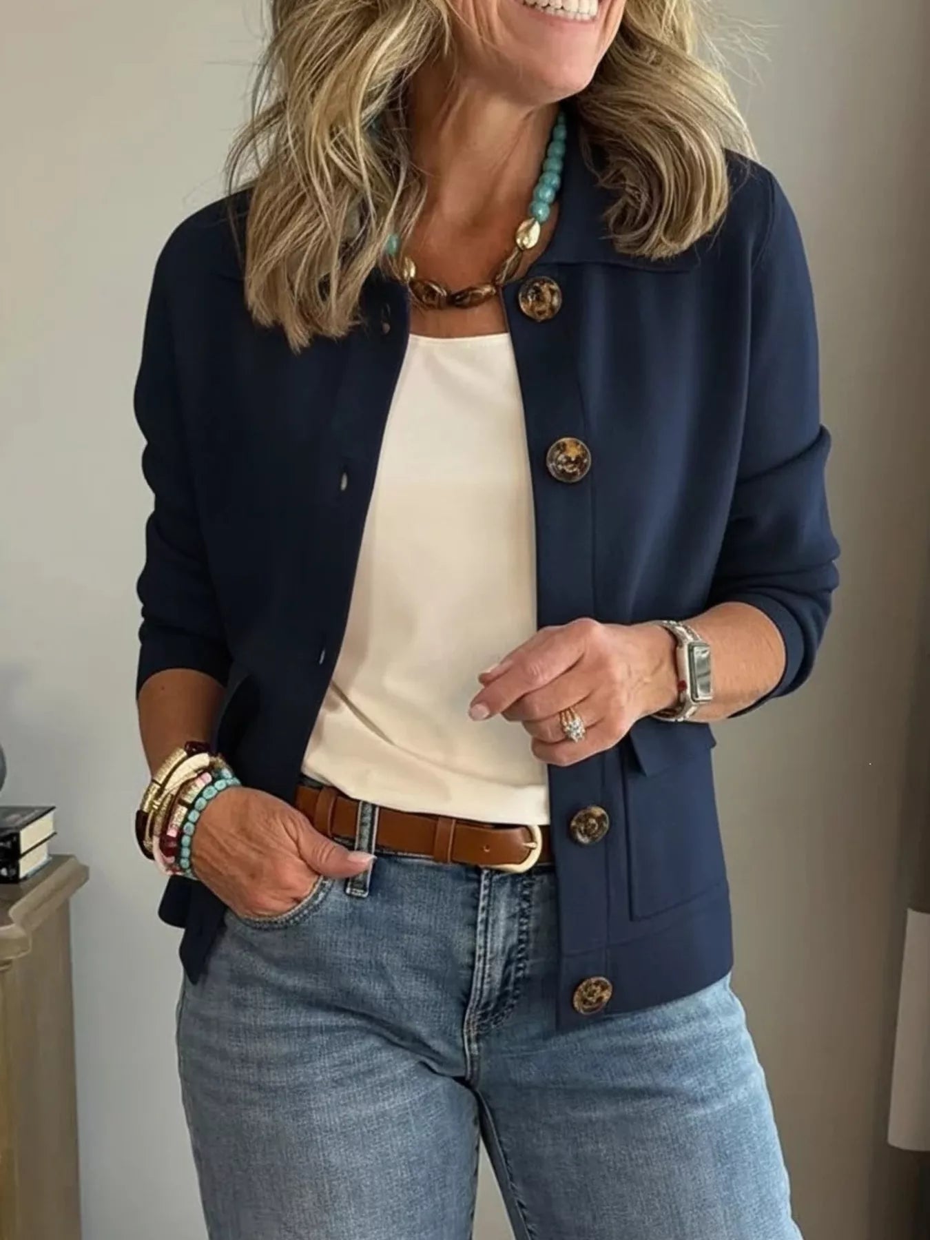 Full Size Long Sleeve Button-Down Outerwear Plus Size