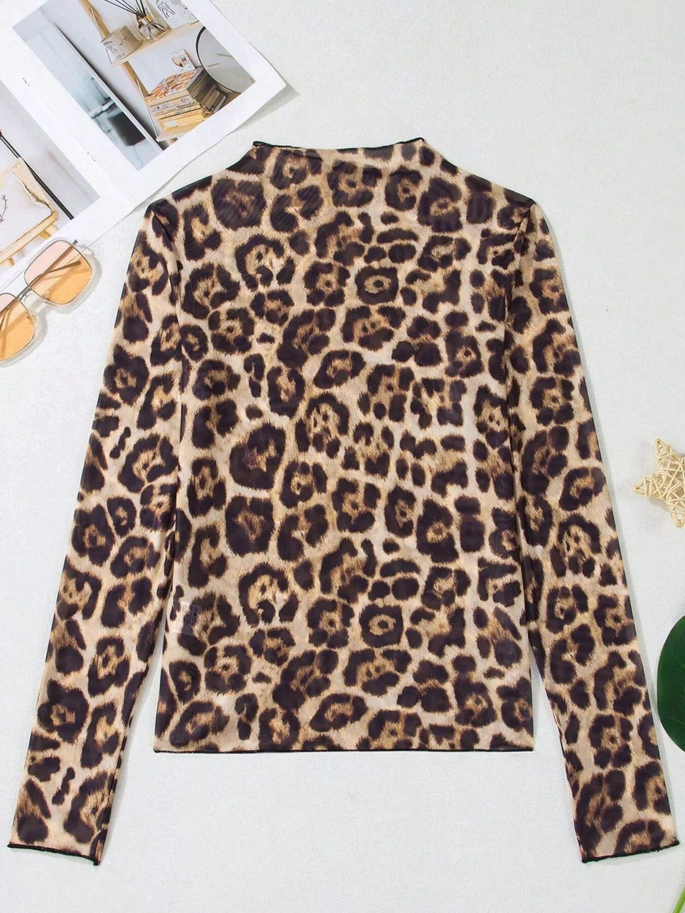 Printed Mesh Long Sleeve Slim Fit Top