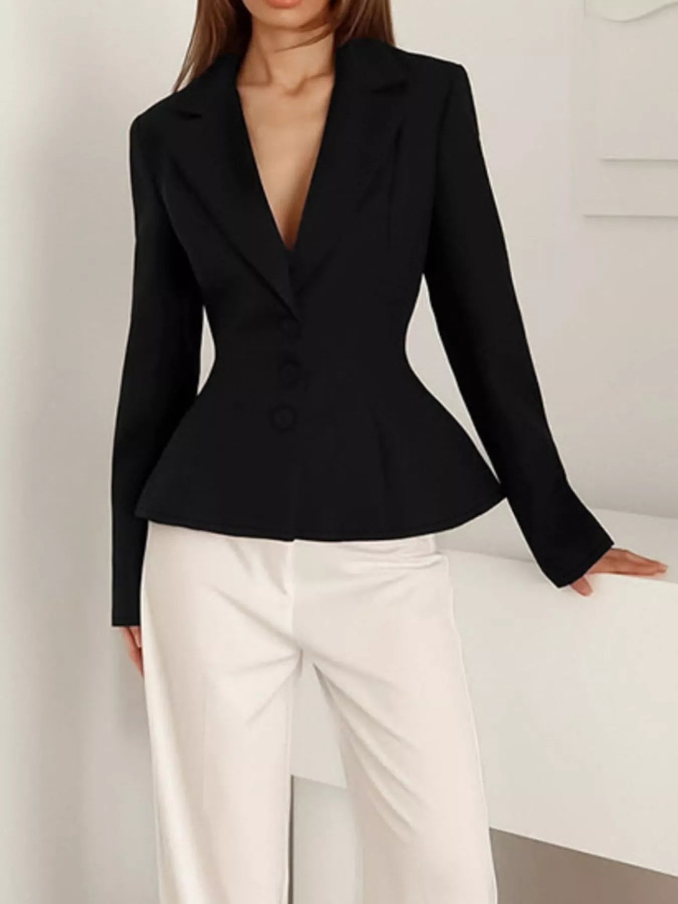 Lapel Collar Button Up Blazer