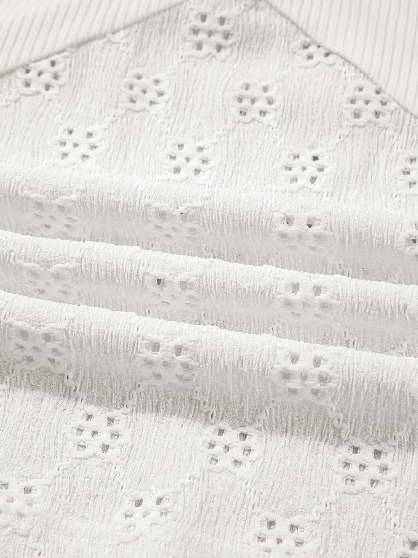 Eyelet Embroidered Loose V Neck Long Sleeve Top