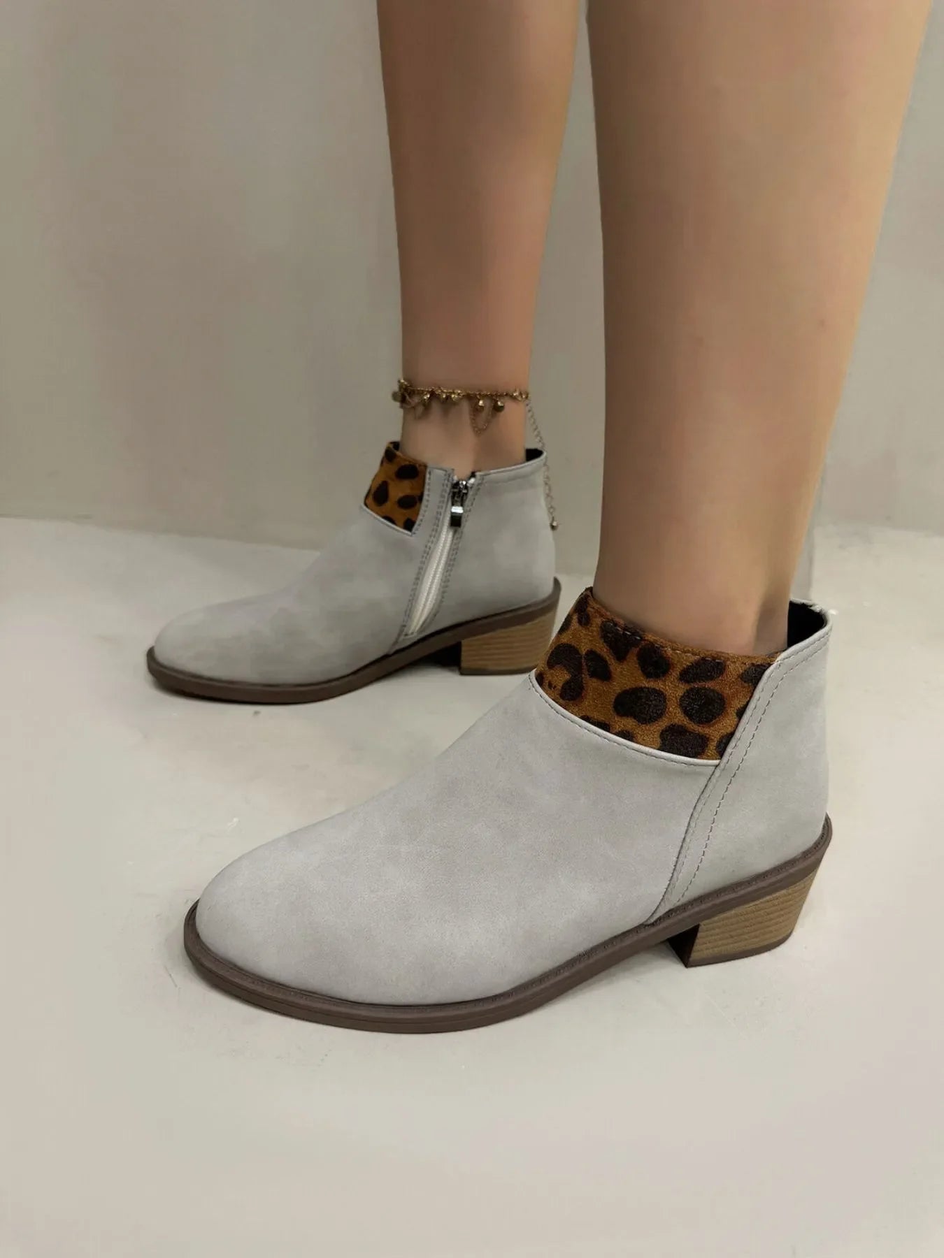 Leopard Block Heels Boots