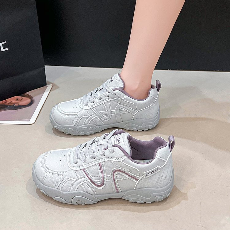 Women's Korean Platform Dad Sneakers – Lace-Up Casual Shoes