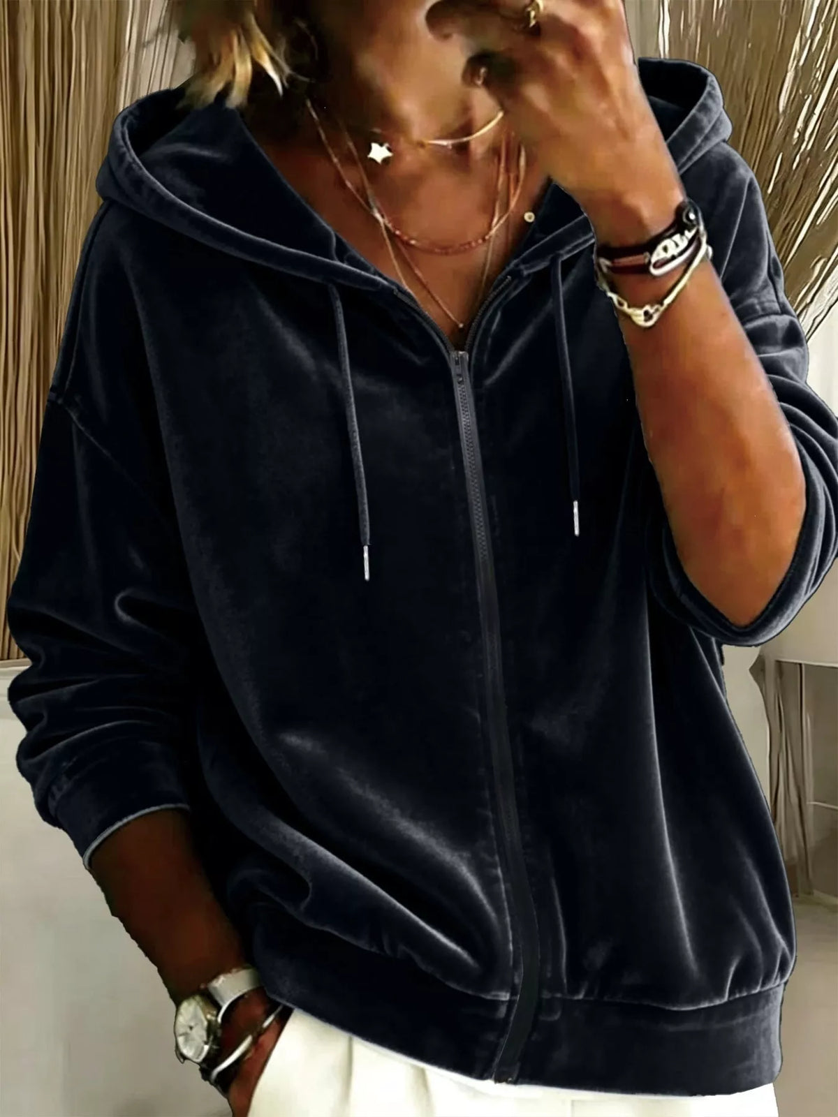 Full Size Velvet Zip-Up Hoodie Plus Size