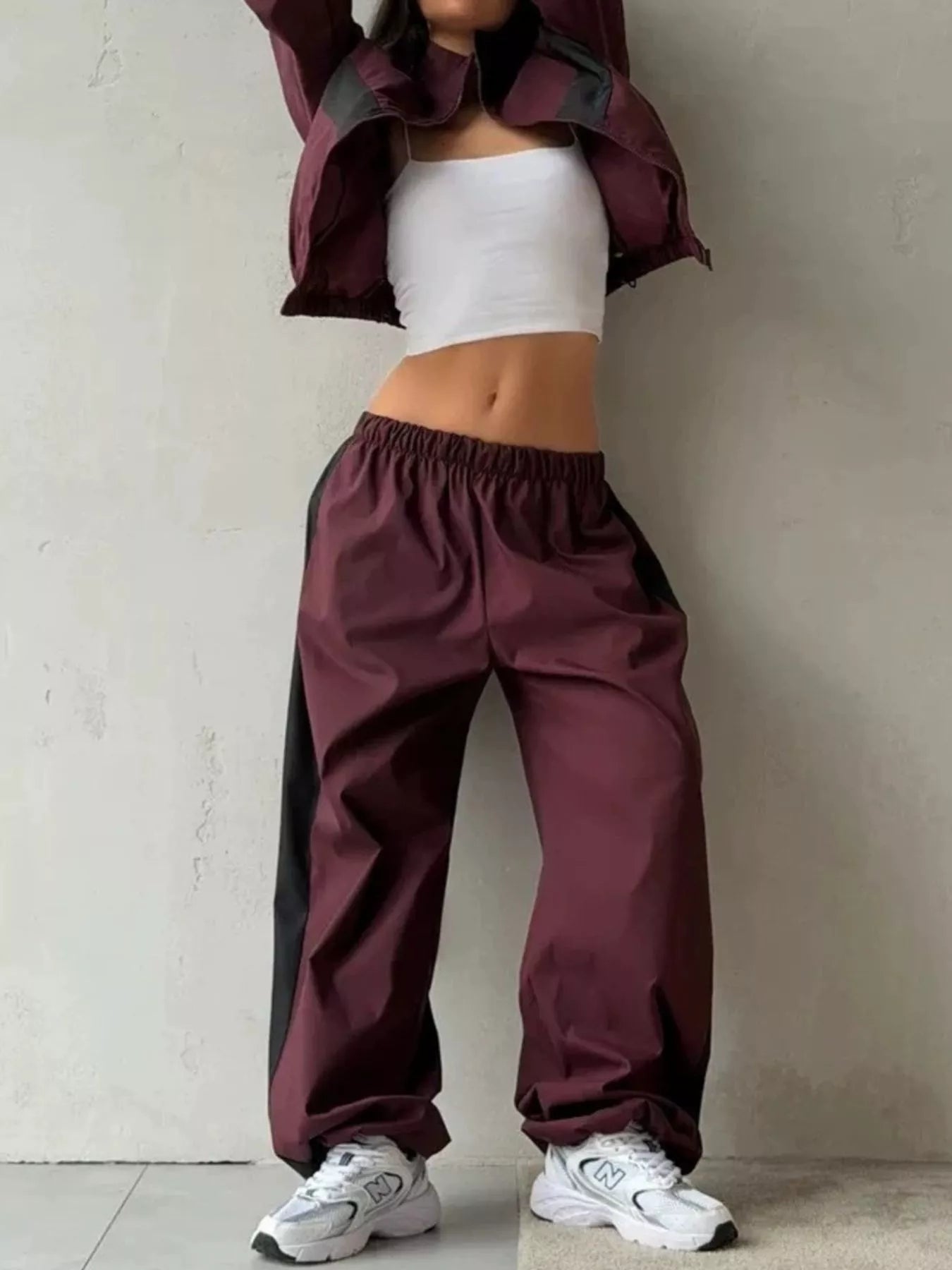 Color Block Zip Up Outerwear and Pants Set
