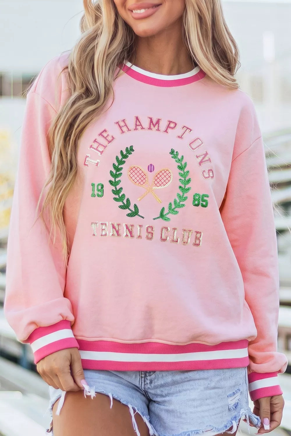 Embroidered Tennis Club Crew Neck Pullover Sweatshirt
