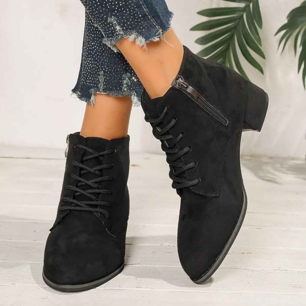 Lace-Up Block Heel Boots