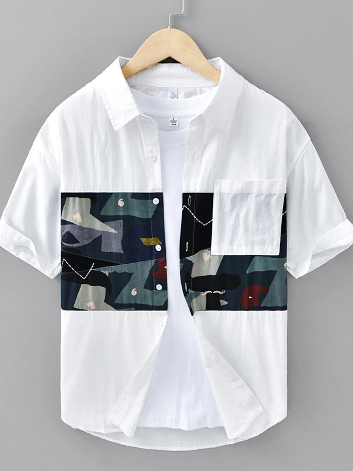 Men's Plus Size Abstract Patchwork Short Sleeve Shirt