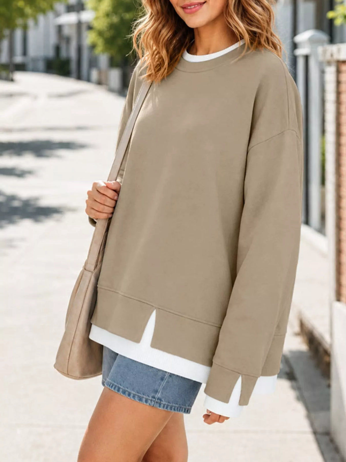 Crewneck Sweatshirt with Contrast Ribbed Trim