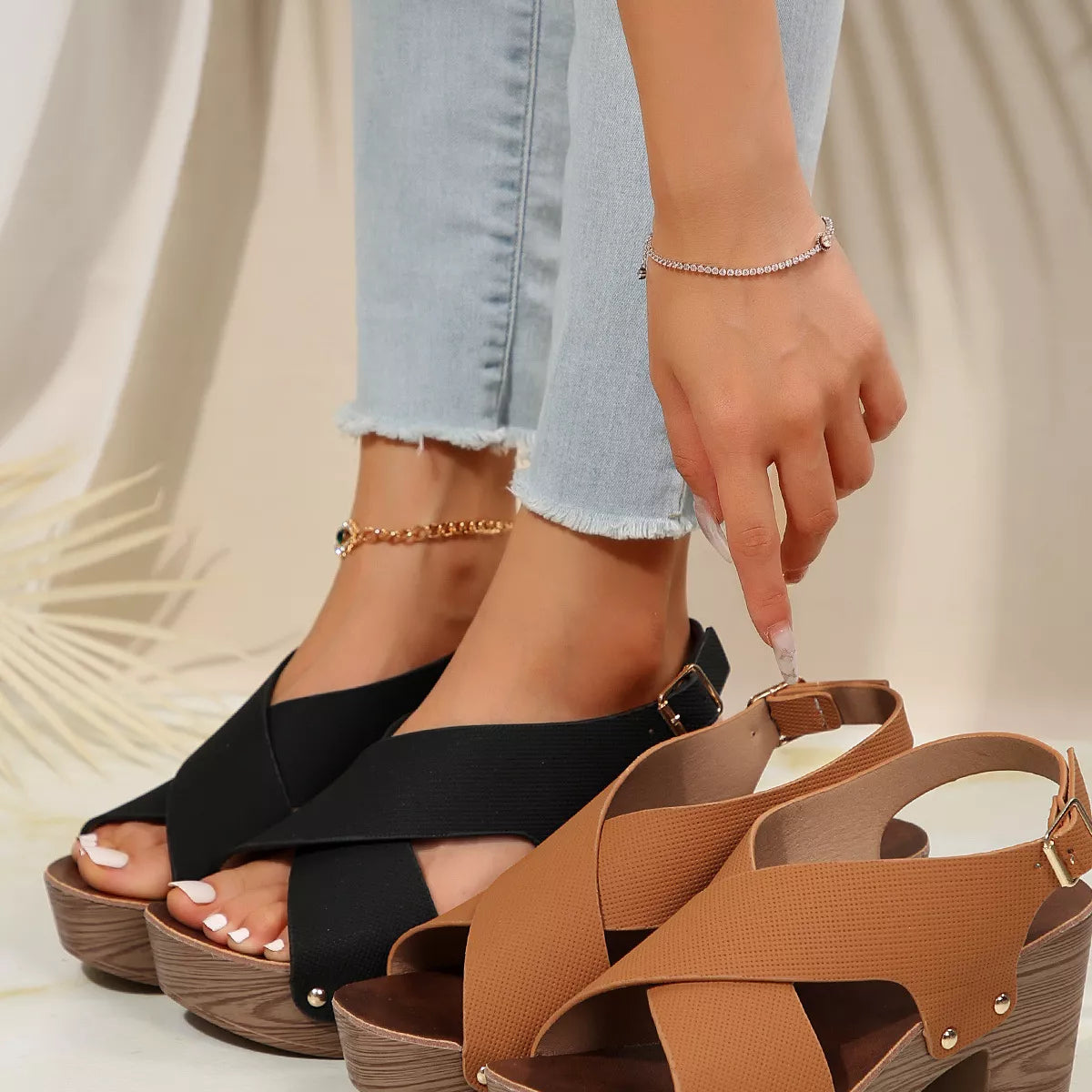 Crisscross Block Heels Sandals
